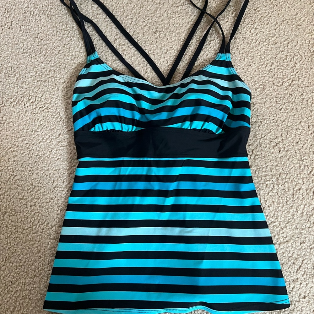 Striped Blue and Black Tankini